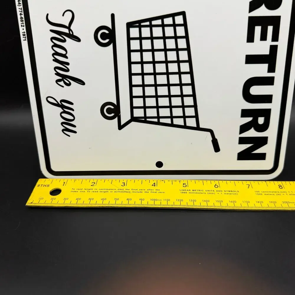 Please Return Shopping Carts Here Thank You Metal Aluminum Sign Black & White
